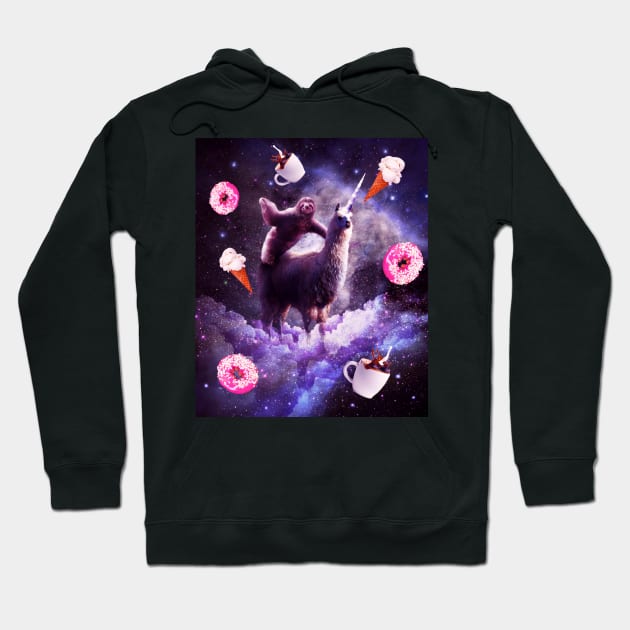 Outer Space Sloth Riding Llama Unicorn - Donut Hoodie by Random Galaxy